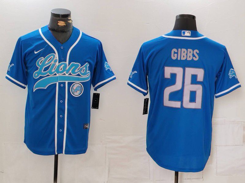 Men Detroit Lions #26 Gibbs Blue Second generation joint name 2024 Nike Limited NFL Jersey style 4